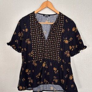 Madewell Black Floral Peplum Blouse